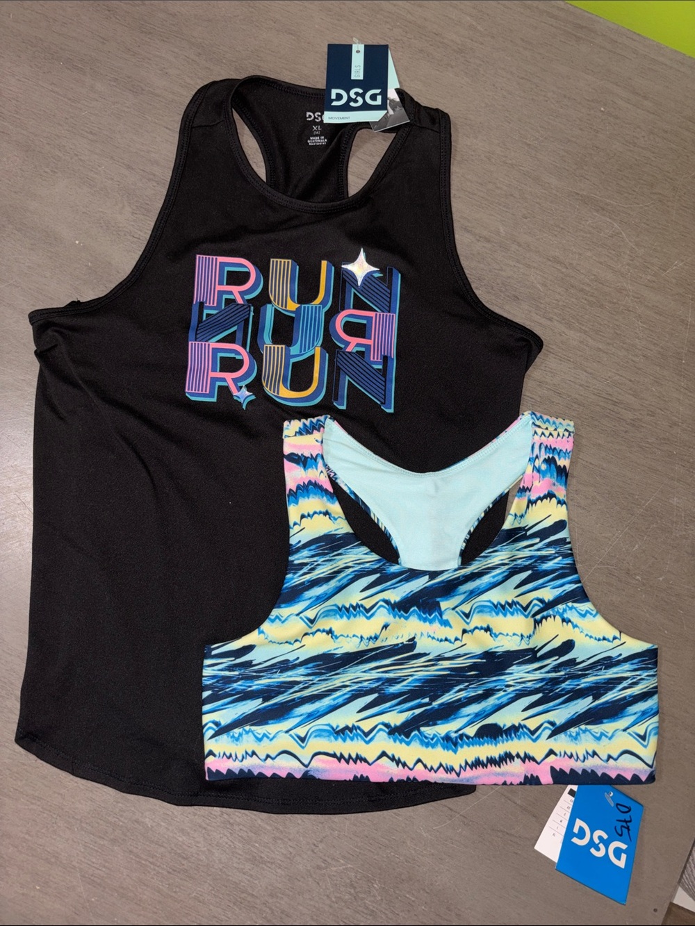 DSG - NWT - Girl’s graphic Black Tank & Sports Bra bundle (size XL/16)